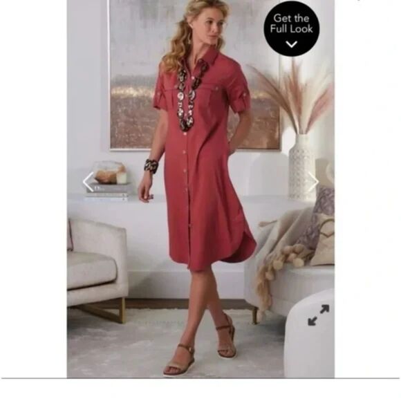 Soft Surroundings Linen Blend Button Down Fontana Belted Midi Dress - Picture 3 of 12